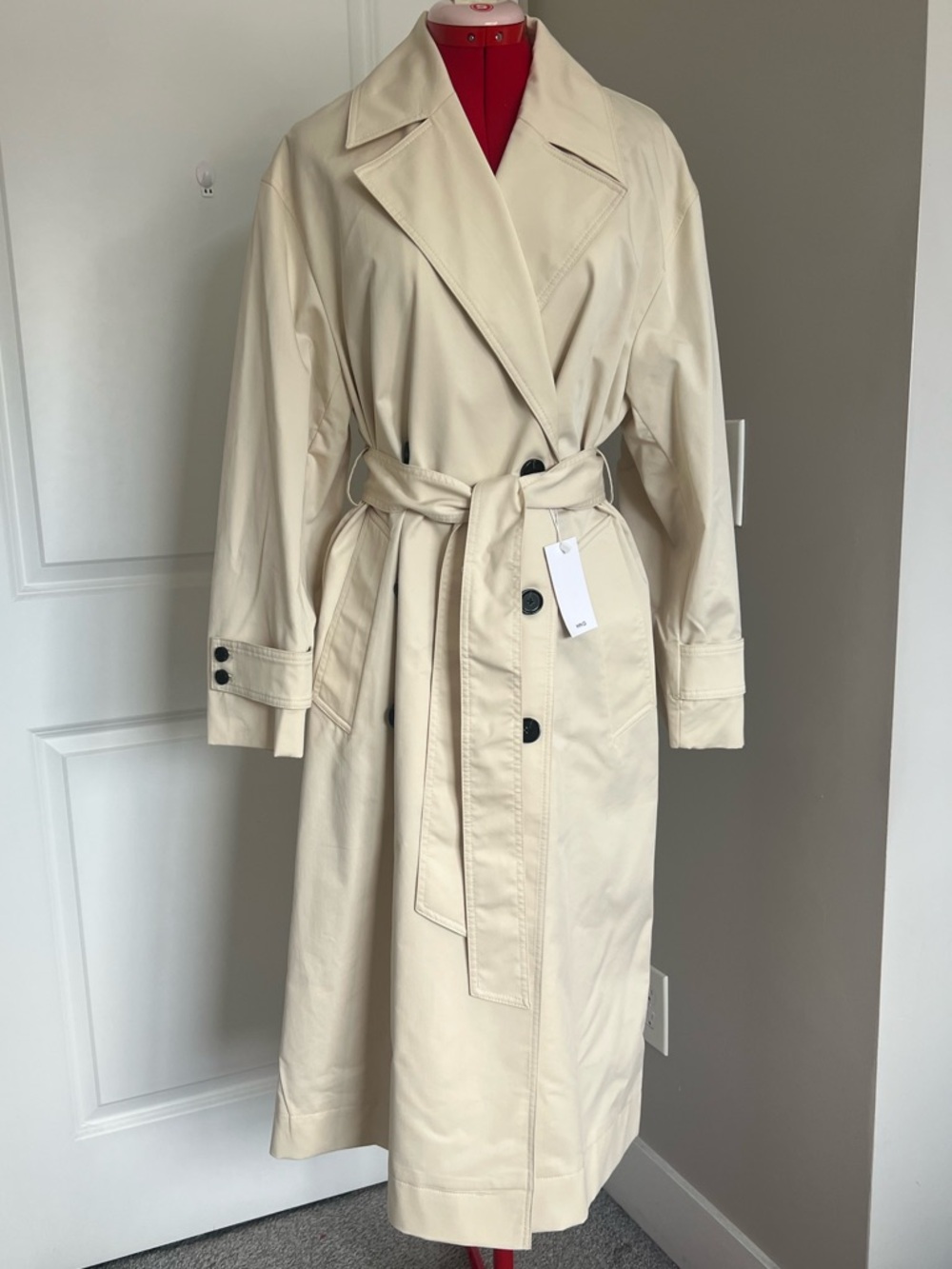Zara Cream Double-Breasted Trench Coat with Belt size S-M